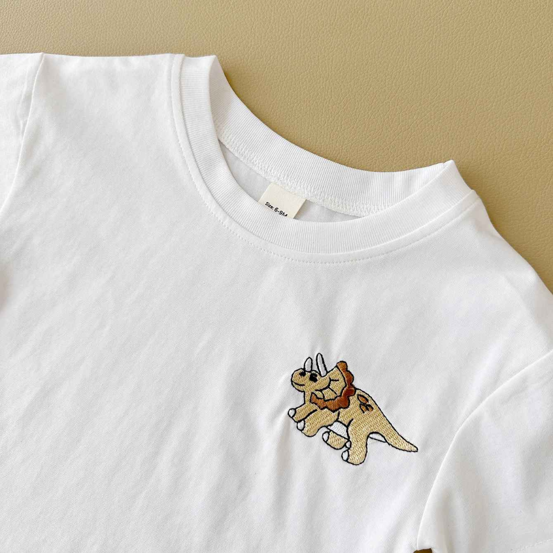 Conjuntos de Verão Camiseta Bordada de Dinossauro 2 peças - Saffari2