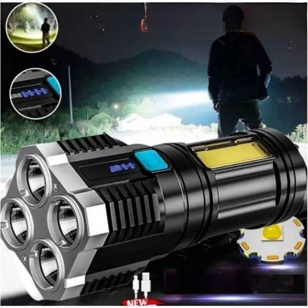 Lanterna com 4 LEDs Usb Recarregável, Alta Potência - Vectro