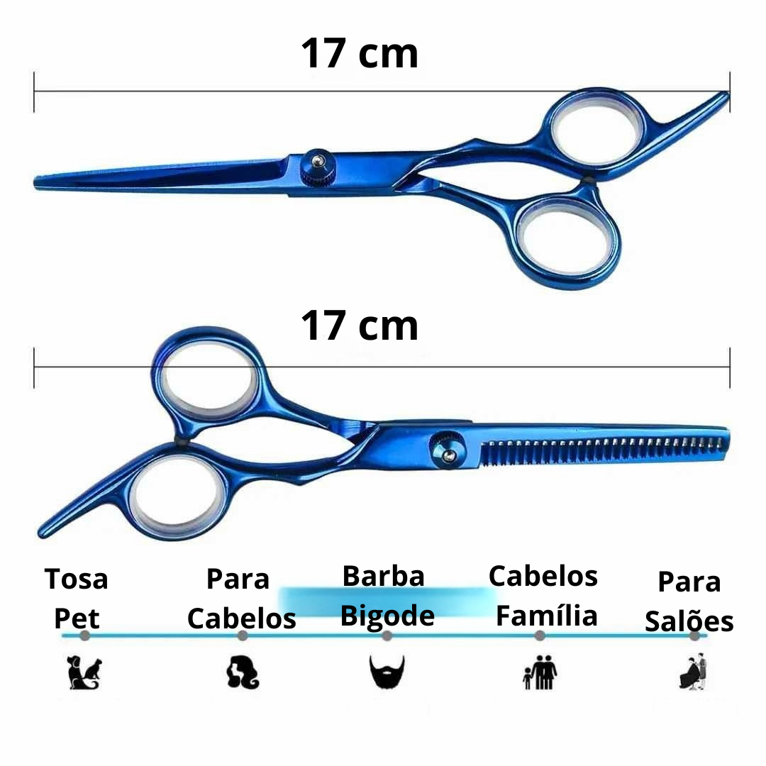 Kit 3 Tesouras Fio Navalha Desfiadeira Profissionais Para Cabeleireiro Barbeiro - Domluis