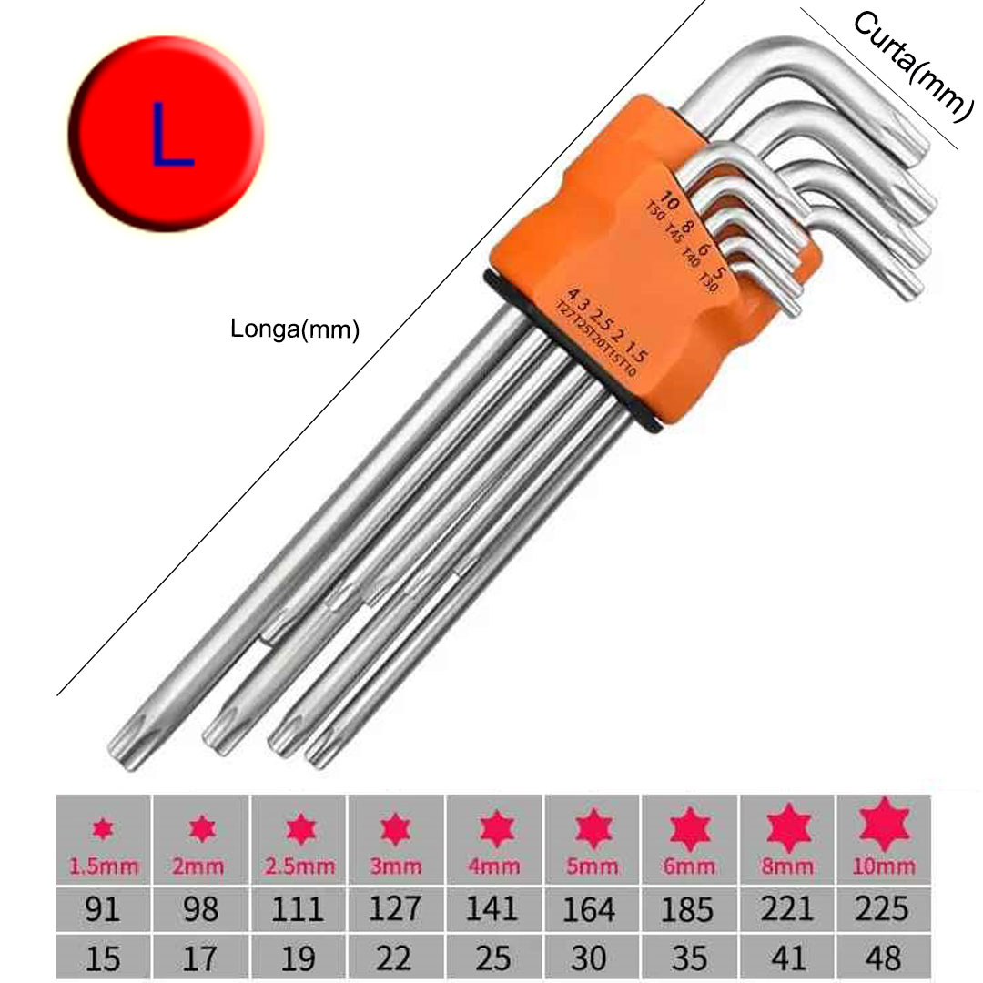 Kit Chave Torx Hexágono Hex 9 Peças - Tarkus