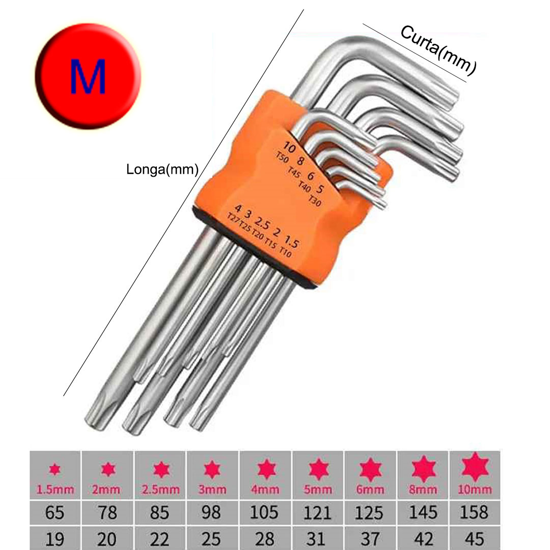 Kit Chave Torx Hexágono Hex 9 Peças - Tarkus