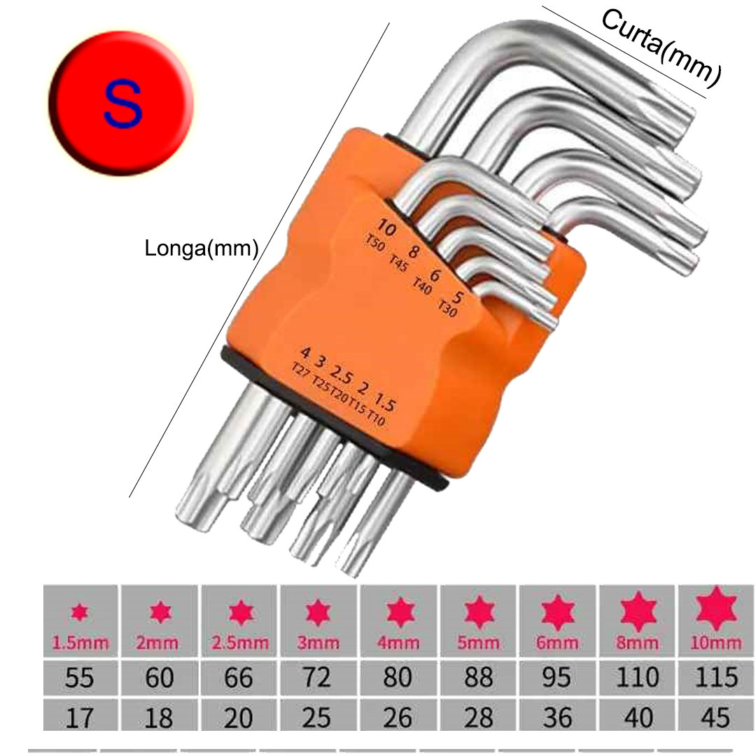 Kit Chave Torx Hexágono Hex 9 Peças - Tarkus