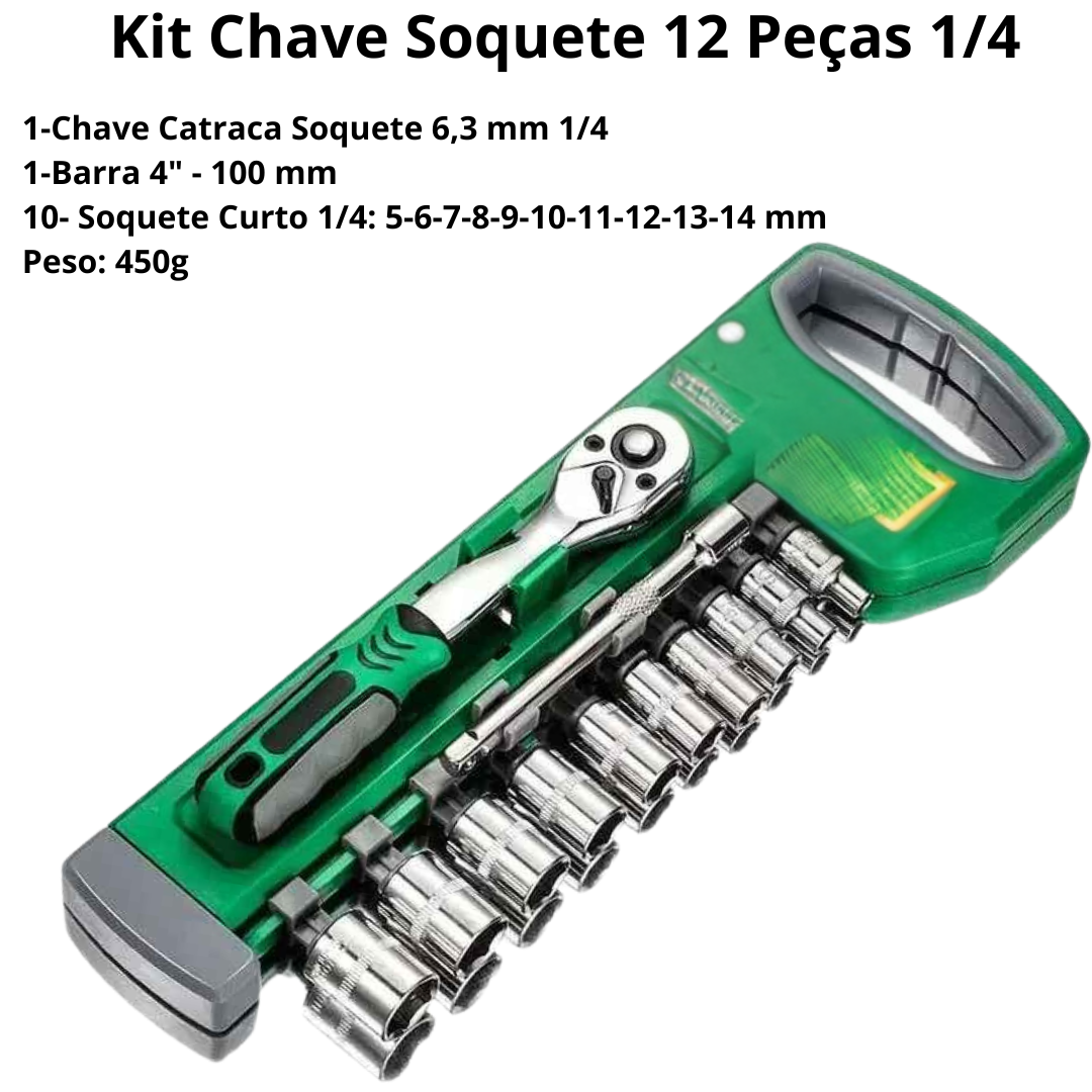 Kit Chave de Soquete e Chave de Catraca 1/4 e 3/8 - Soquetools