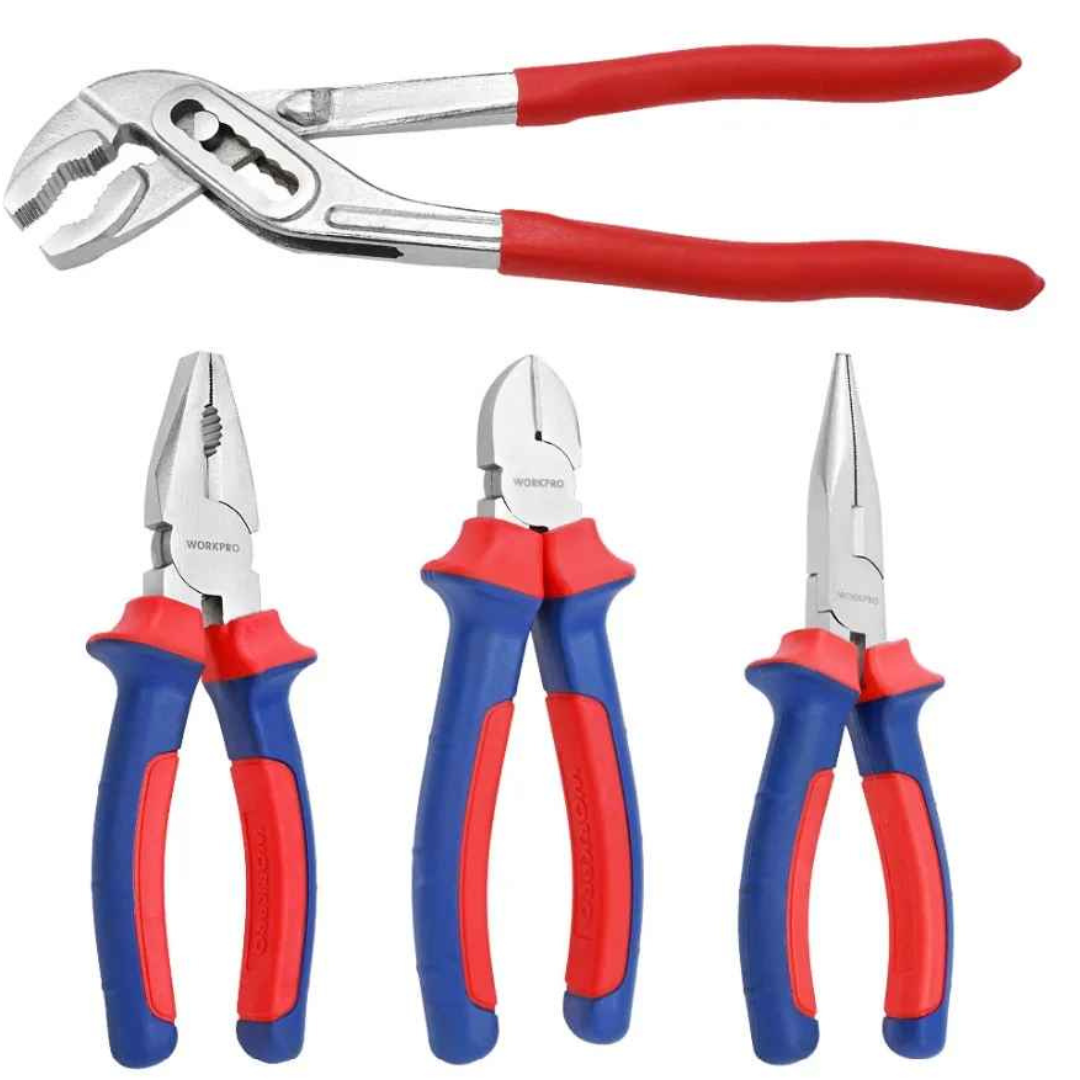 Kit Alicates Chrome Vanadium com Cabo Isolado 4 Peças(Alicate Universal + Alicate Bomba D'água + Alicate Bico + Alicate Corte_ - Thorax