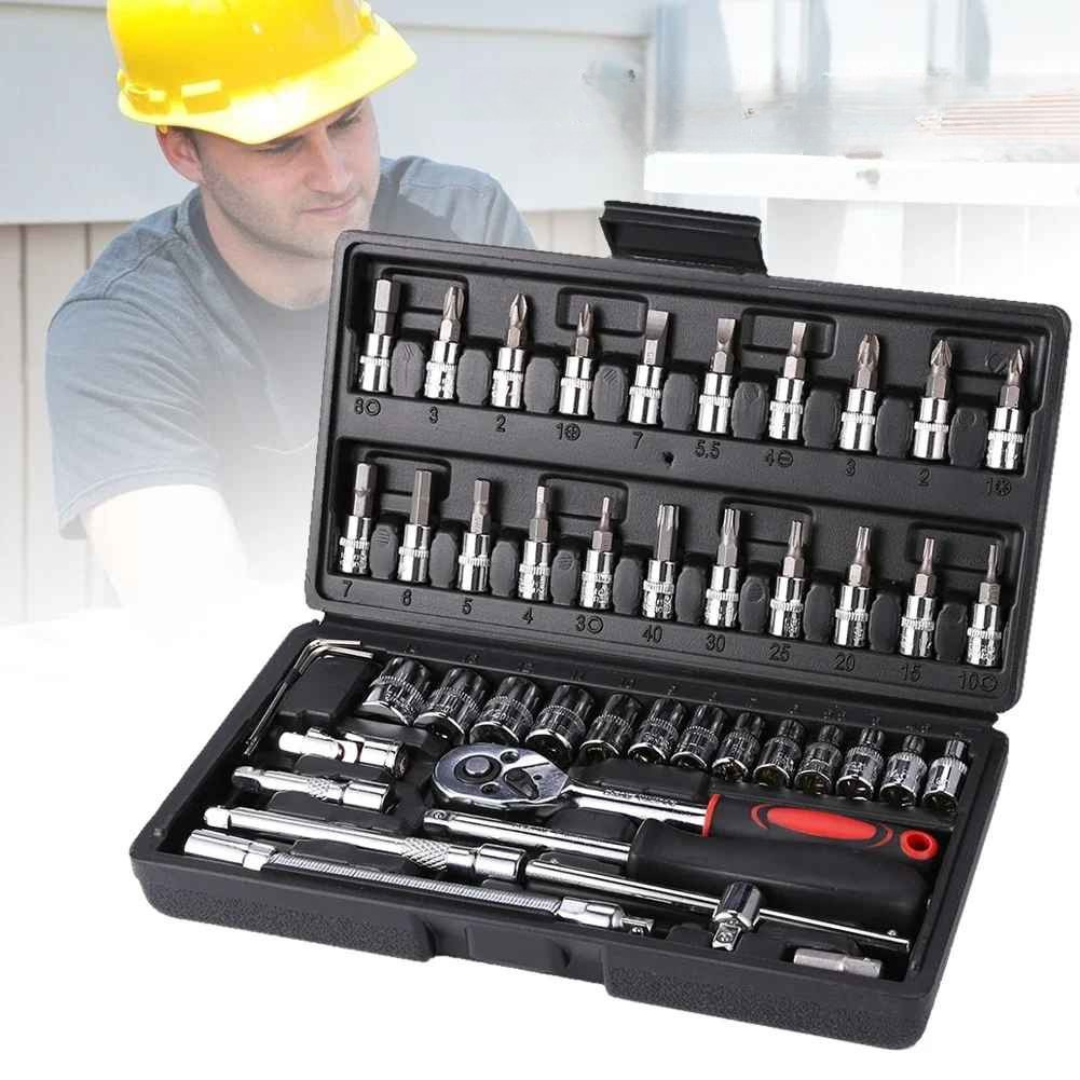 kit de Ferramentas Soquetes, Chave de Fenda, Philips, Torque, Allen com 46 Peças - Drakkar