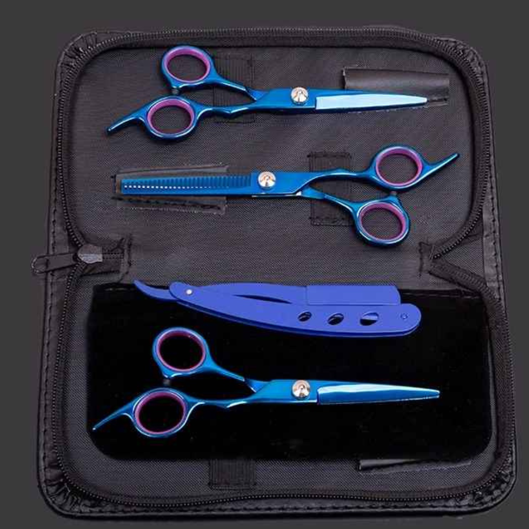 Kit 3 Tesouras Fio Navalha Desfiadeira Profissionais Para Cabeleireiro Barbeiro - Domluis