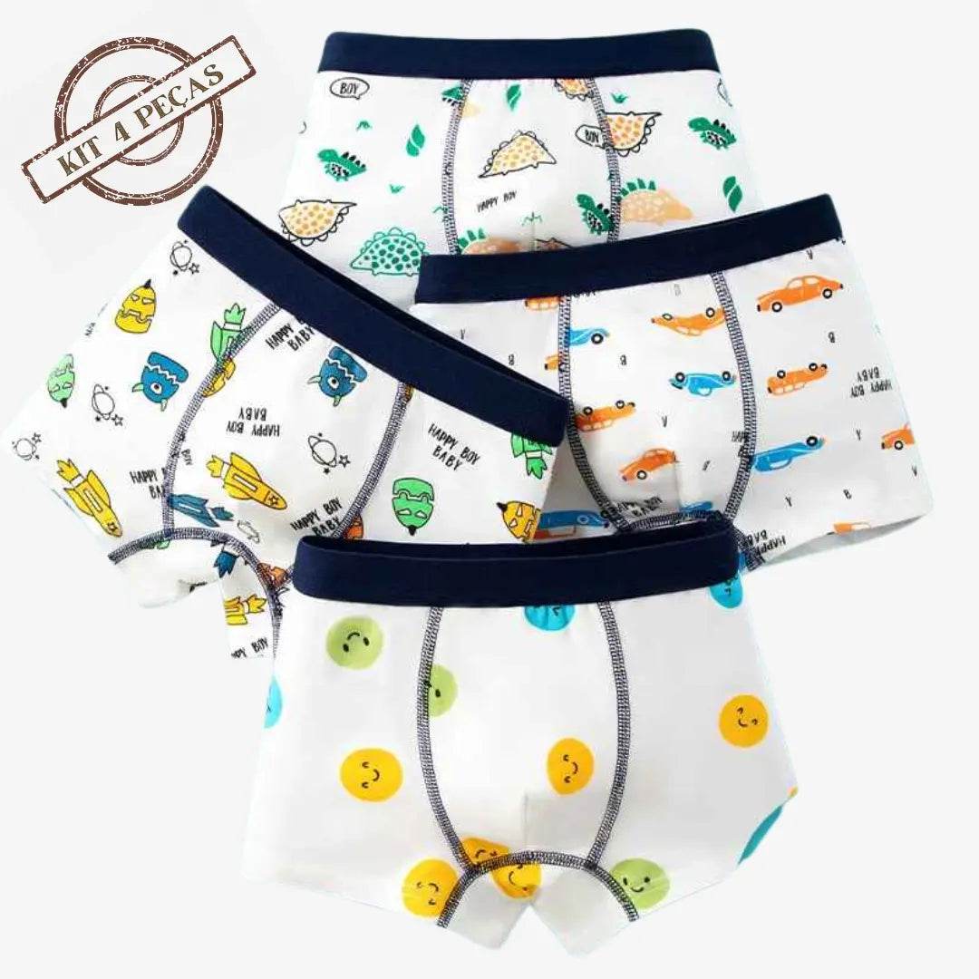 Kit Cuecas Boxer de Algodão Alta qualidade Com Desenhos Animados 4 Peças - Bhoomer