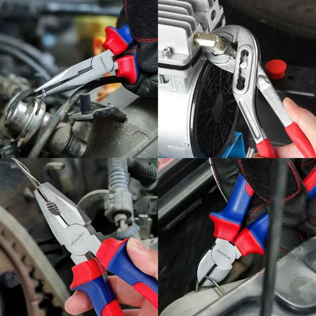 Kit Alicates Chrome Vanadium com Cabo Isolado 4 Peças(Alicate Universal + Alicate Bomba D'água + Alicate Bico + Alicate Corte_ - Thorax