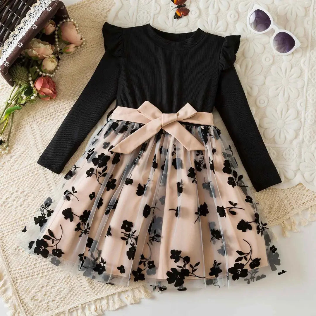 Kit Vestido Infantil Floral com Tule e Babados - Sophia