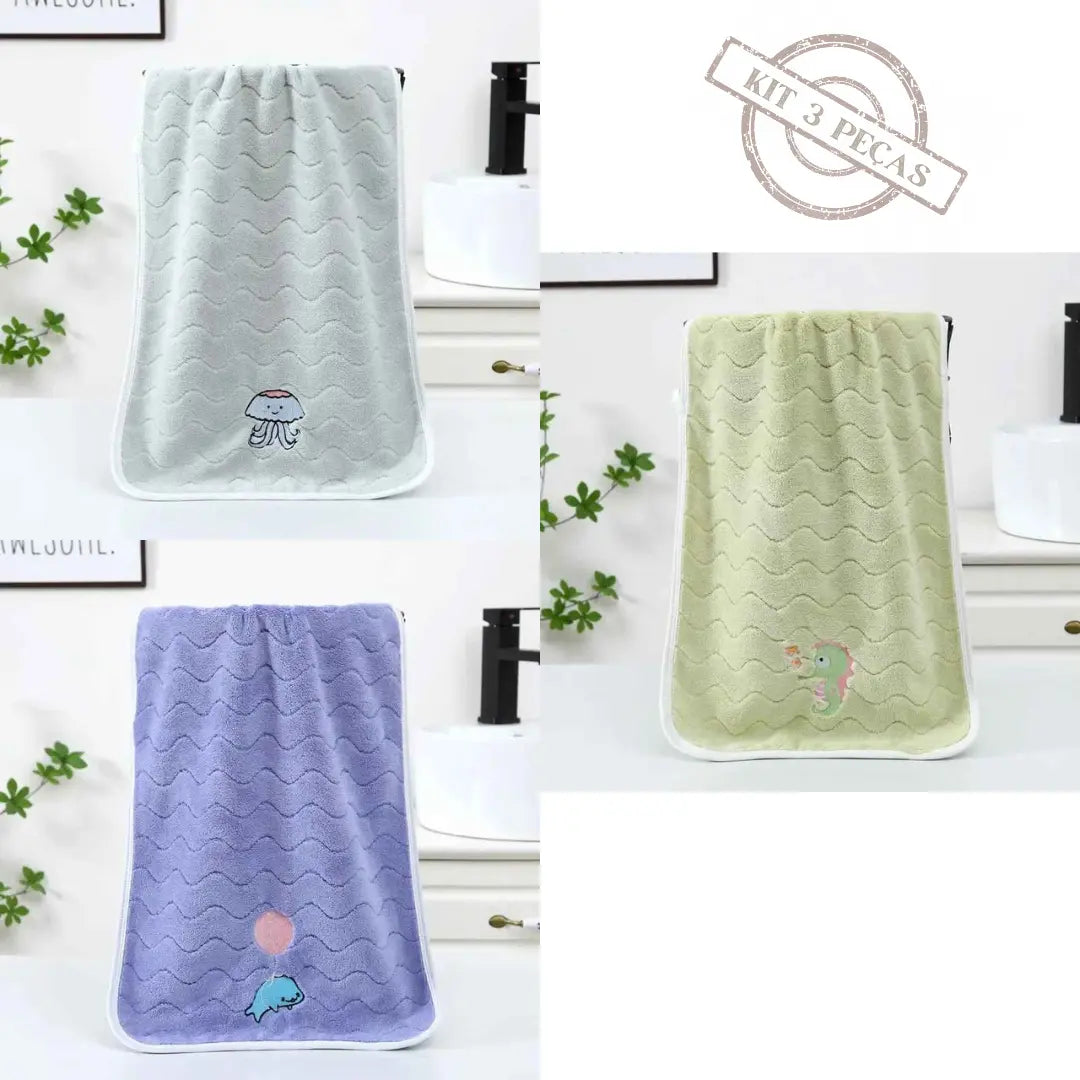 Kit Toalha de Banho em Veludo Coral Macia Absorvente e Confortável 3 Peças - Levi