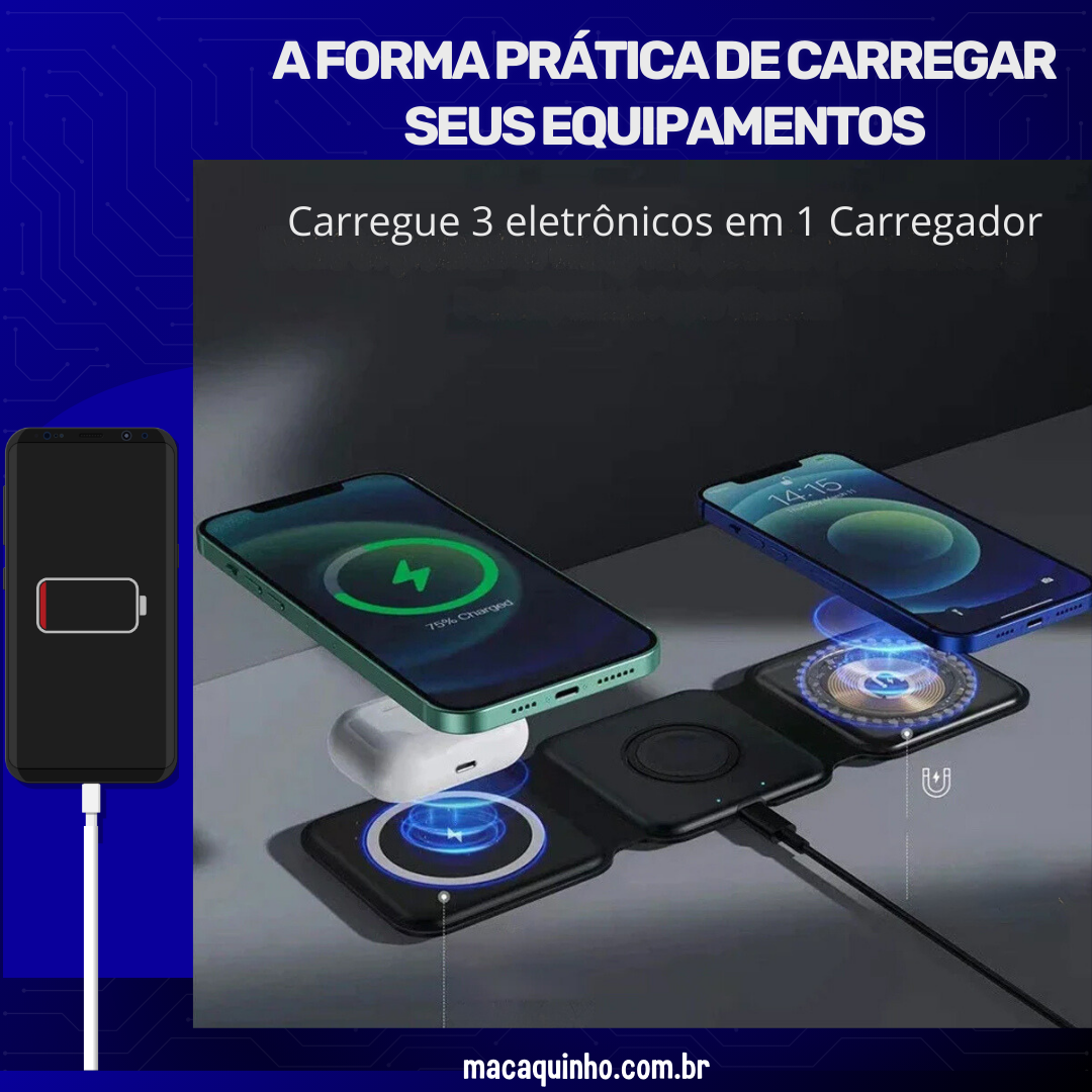 Carregador Magnético Rápido Sem e Com Fio 3 em 1 JHAS