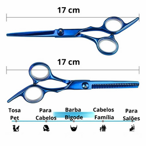 Kit 3 Tesouras Fio Navalha Desfiadeira Profissionais Para Cabeleireiro Barbeiro - Domluis