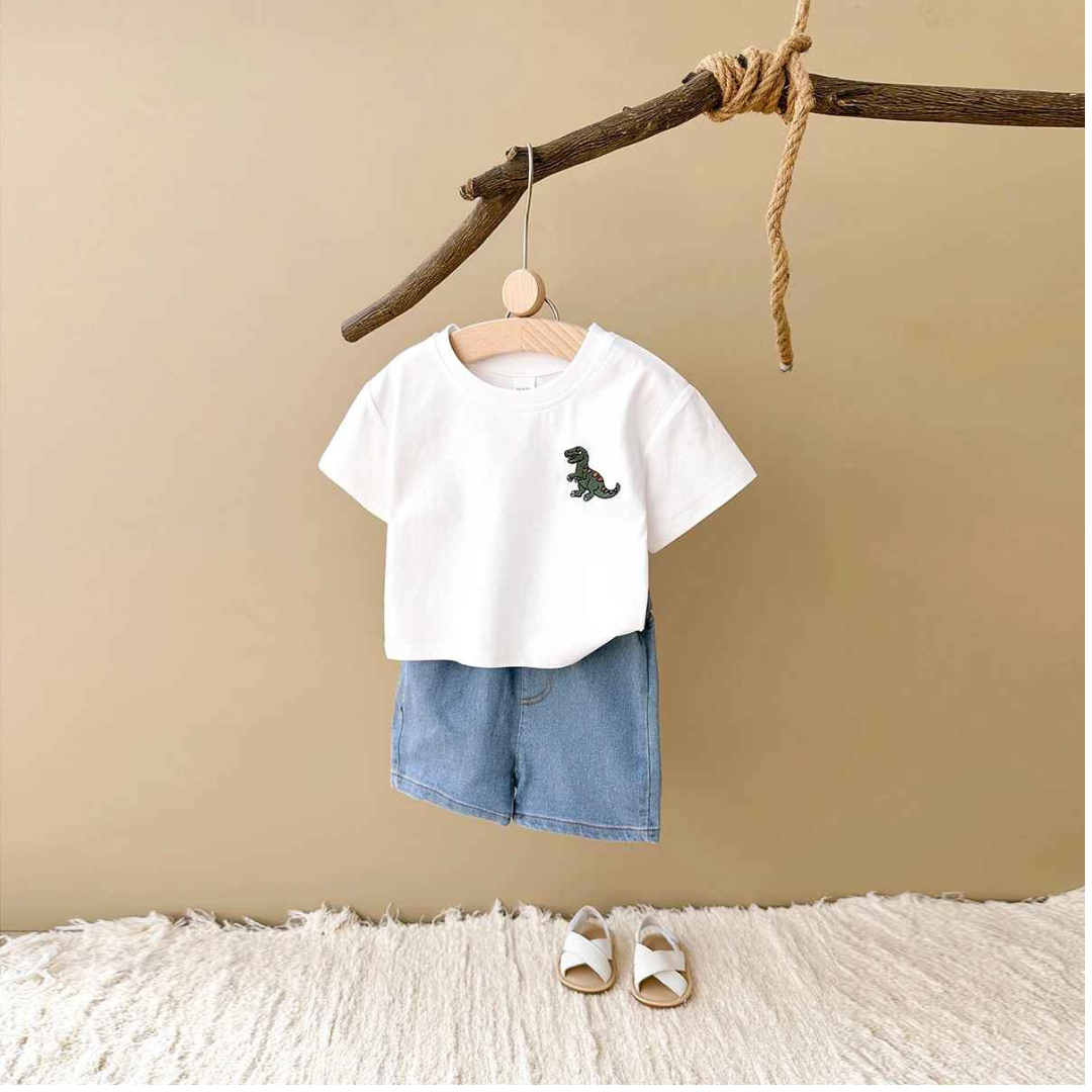 Conjuntos de Verão Camiseta Bordada de Dinossauro  2 peças - Saffari2