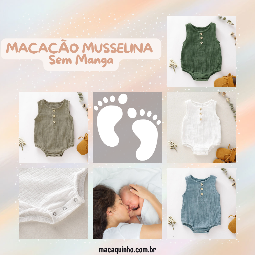 Macacão de Bebê Sem Mangas Flip - Kit com 5 peças