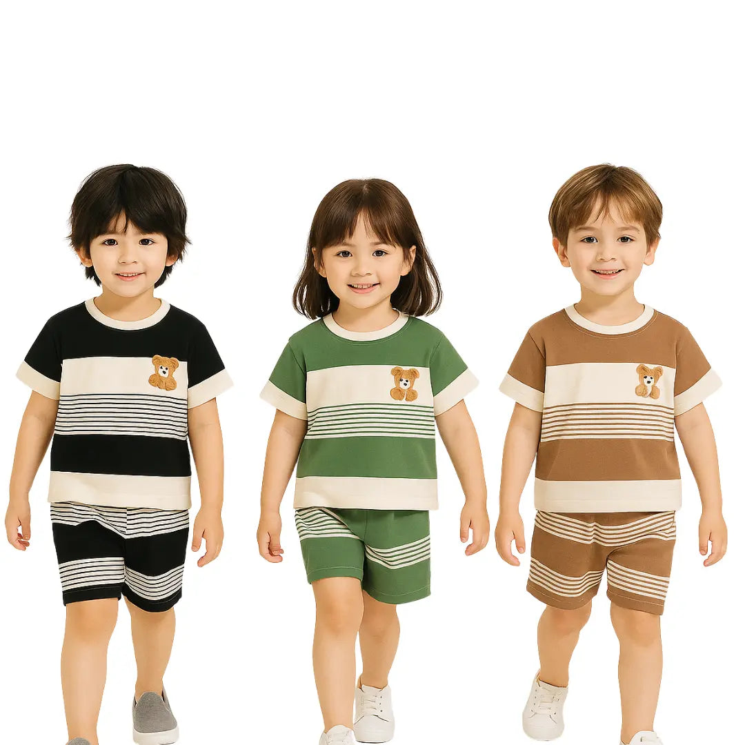 Kit Camiseta + Shorts Listrado 6 Peças - Julyo