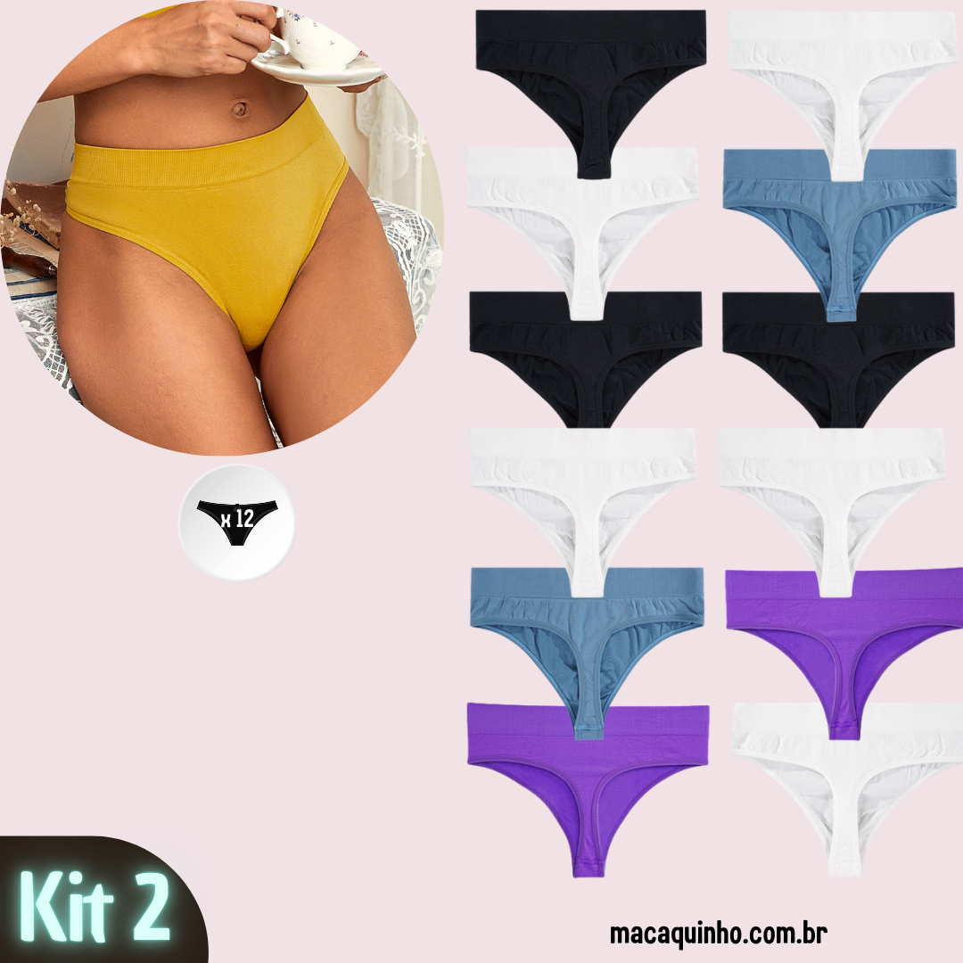 Calcinha Sem Costura Meia Tanga Mimicoo - Compre 5 Leve 12