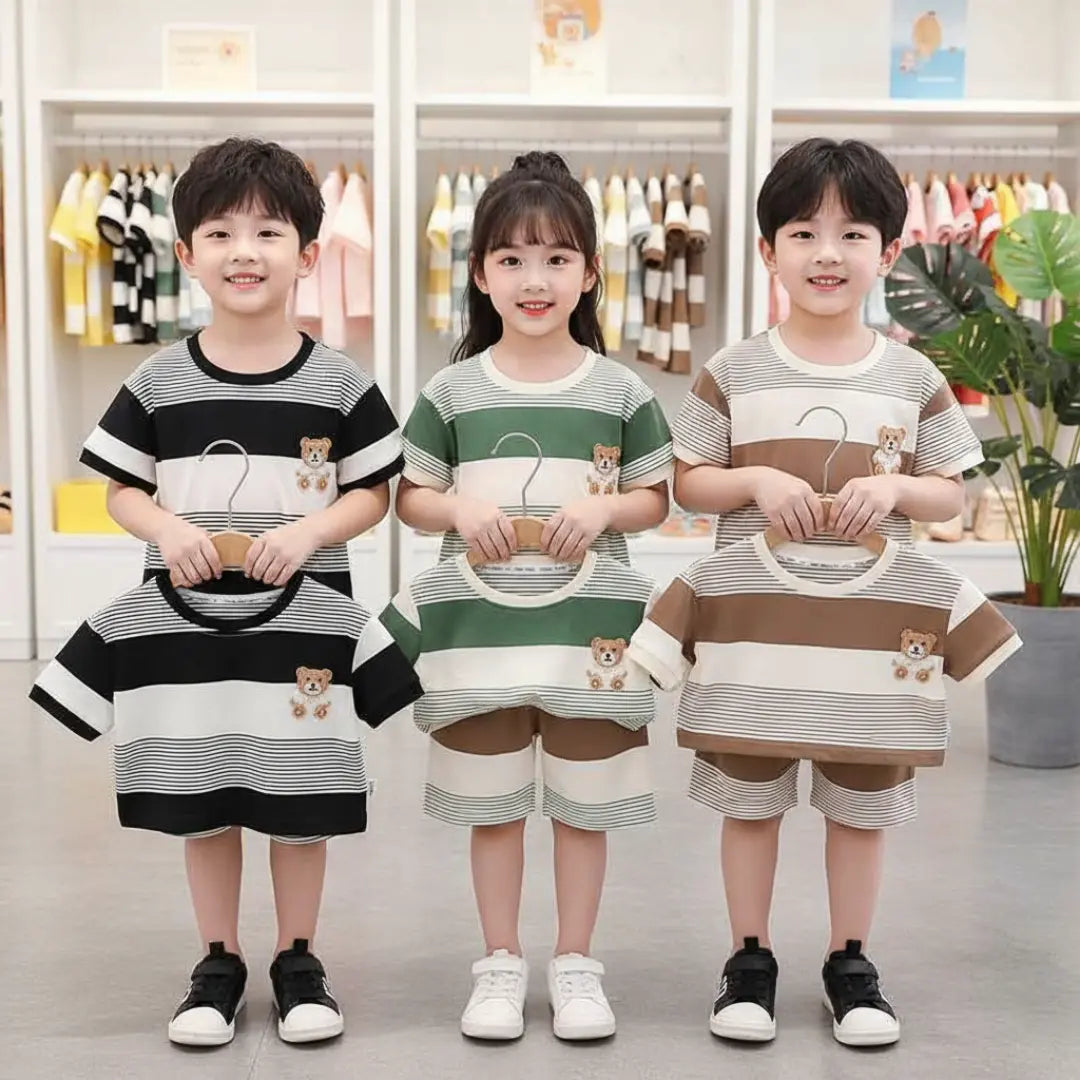 Kit Camiseta + Shorts Listrado 6 Peças - Julyo