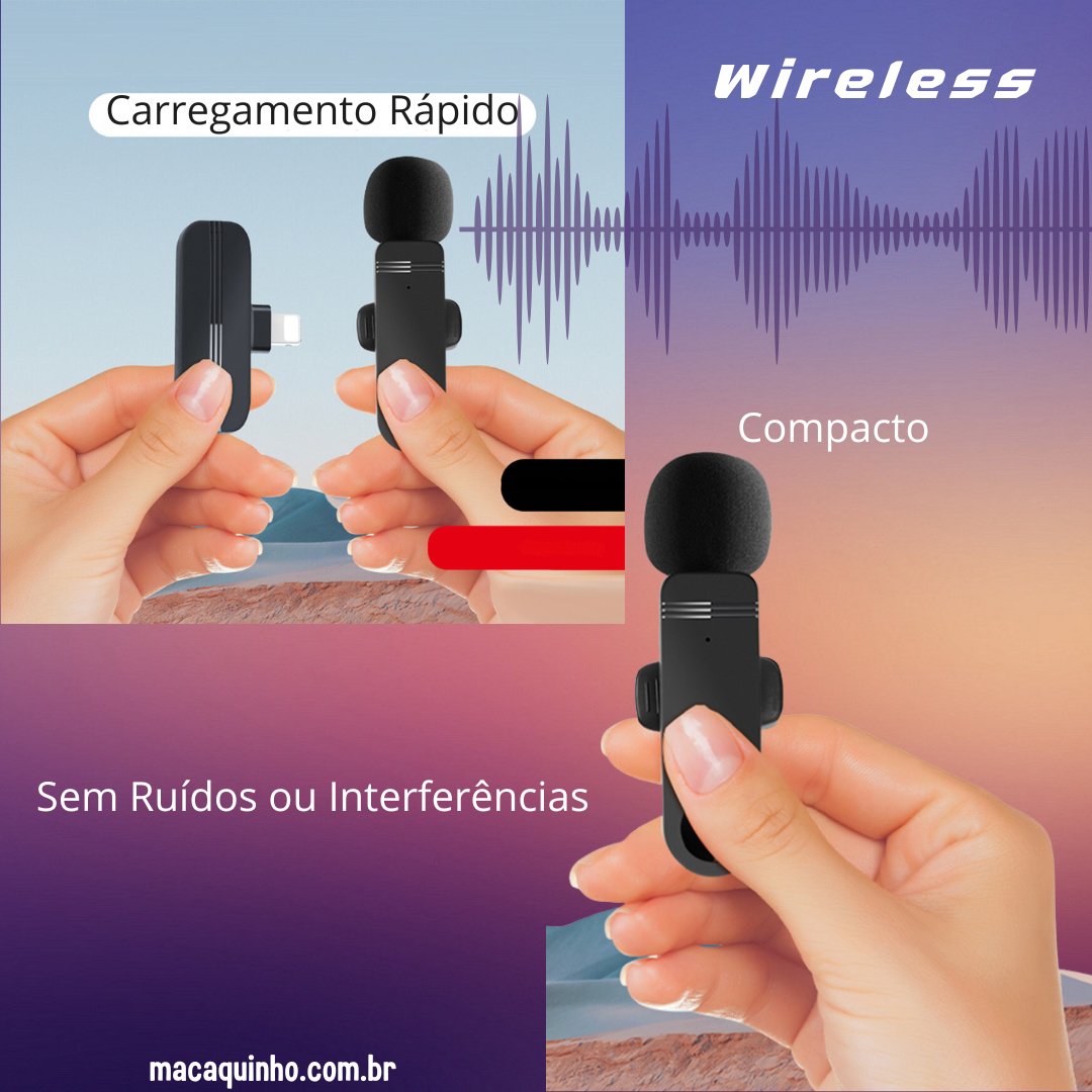 Microfone de Lapela sem Fio, Gravação de Áudio e Vídeo Kimosabe