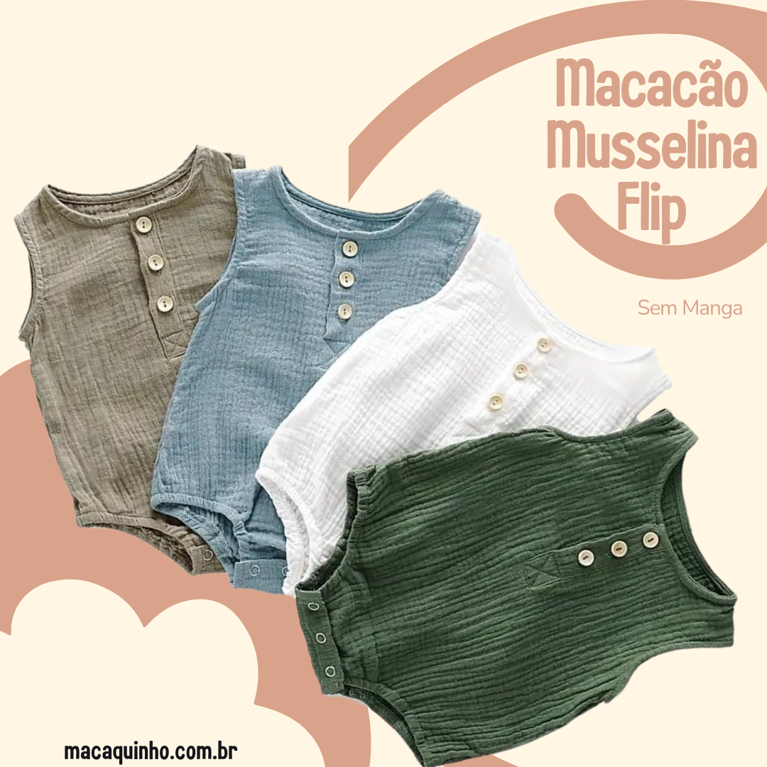 Macacão de Bebê Sem Mangas Flip - Kit com 5 peças