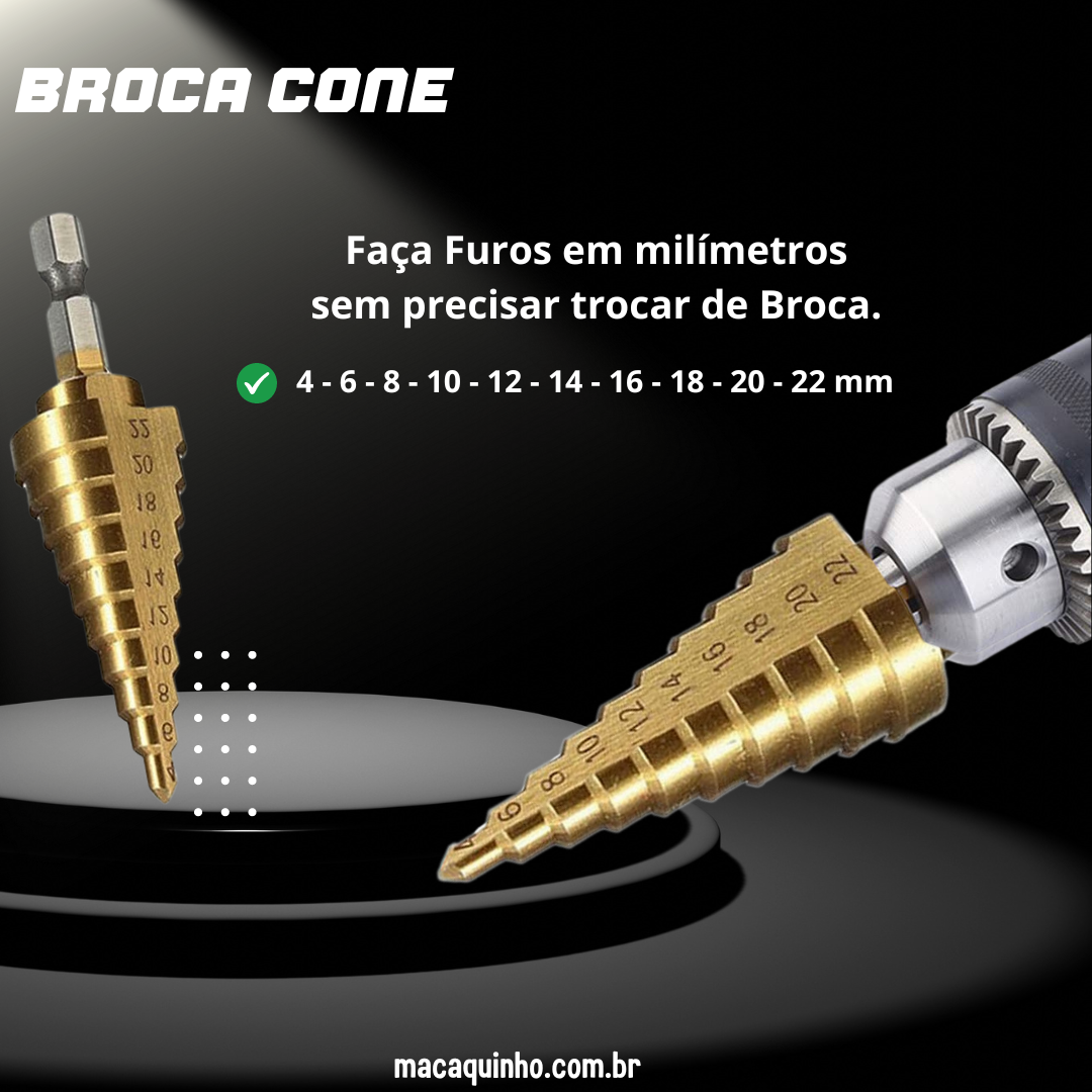 Broca Cone Titânio Revestido de Aço Jozin