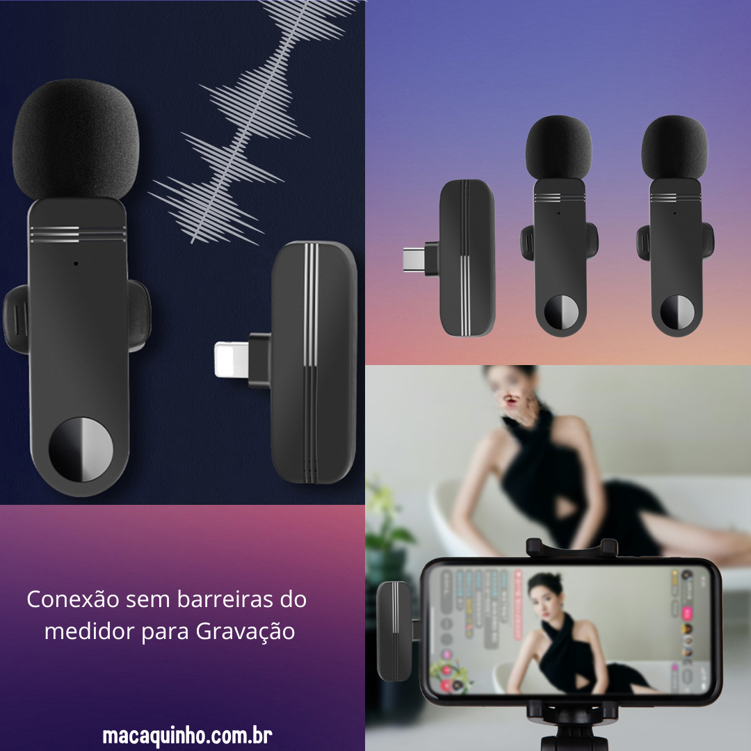 Microfone de Lapela sem Fio, Gravação de Áudio e Vídeo Kimosabe